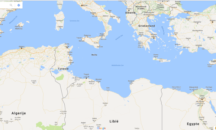 kaart Sicilië tov Libië